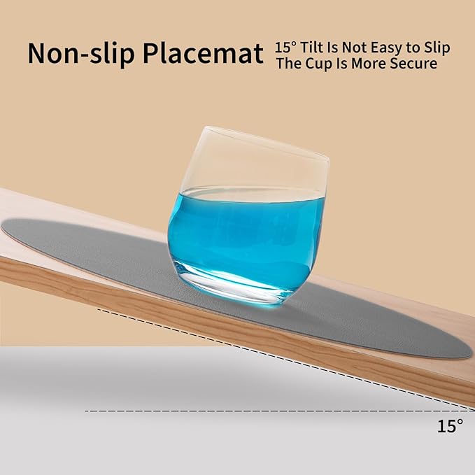 Myir JUN Round Placemats Set of 6 Faux Leather Place Mats and Coasters 15 inch Round Table Mats Dual Sided Non-Slip Stain Resistant Placemats (Gray & Green, Set of 6)