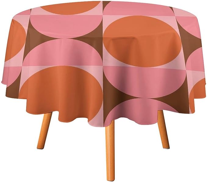 Mid Century Round Tablecloth, Abstract Retro 50s 60s Style Geometric Print Tablecloth for Home Party Dining Room Kitchen Decorm 50Inch(127cm)
