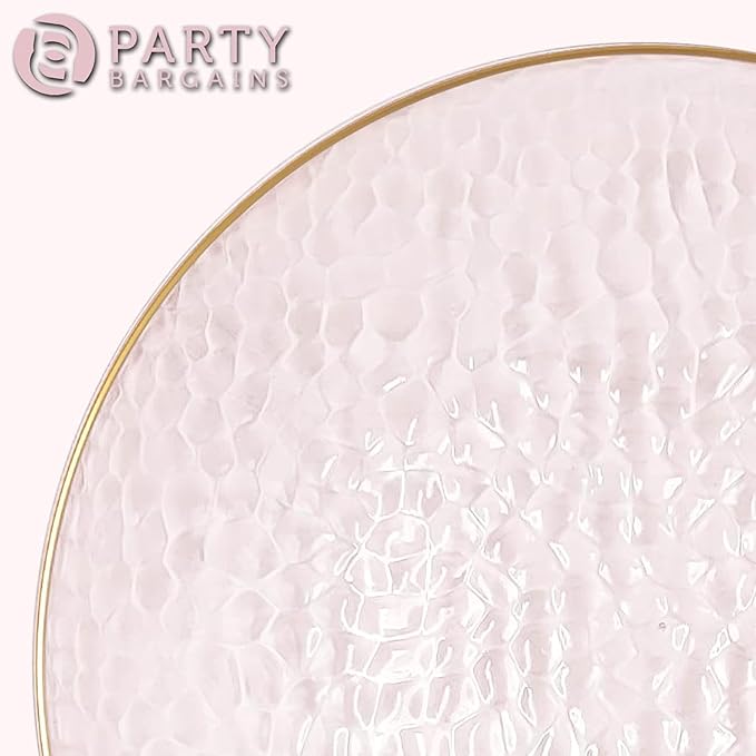 PARTY BARGAINS 13-Inch Charger Plates - 16 Pack, Hammered Pink Gold Rim, Heavy-Duty Disposable Chargers for Elegant Dining - Ideal for Weddings and Formal Events