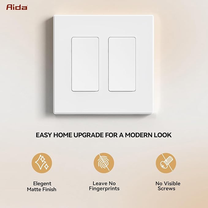 AIDA 10 Pack Screwless Wall Plate cover, 2 Gang Wall Plate Screwless Outlet Switch Covers Outlet Covers Switch Plate Wall Plates for Electrical Outlets and Switches, UL Listed -Matte White