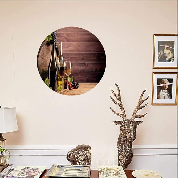 Decorative Plates, Wine Print Ornament, Still Life of Wine with Wooden Keg Rustic, 7 Inch, Kitchen Wall Decor, Brown Green Light Brown