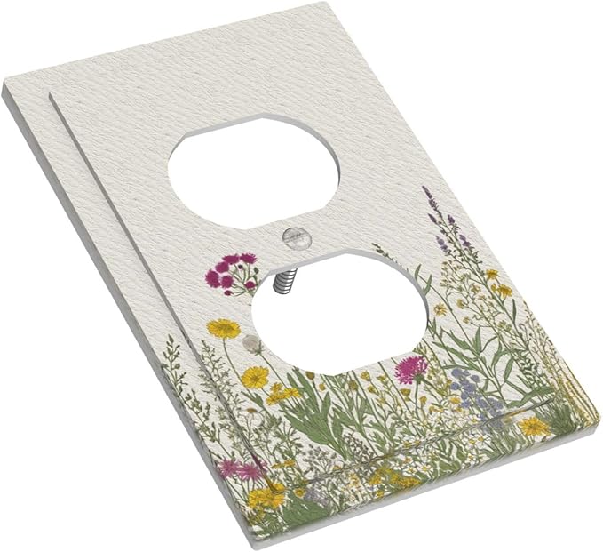 Outlet Covers Wildflower Botanical Plant Herbs Flower 1 Gang Duplex Light Switch Cover Plate Decorative Wall Plates Electrical Switchplate Receptacle for Bathroom Livingroom Decor（2 Pack）