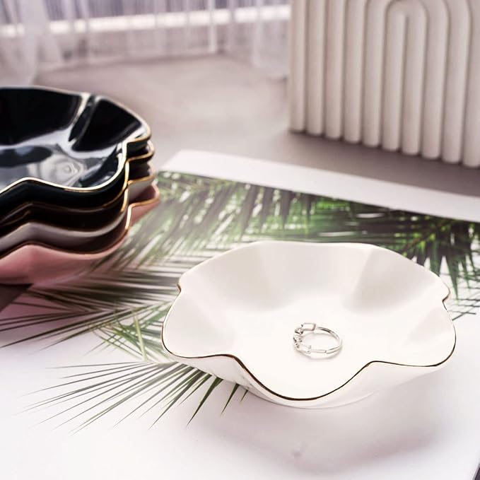 HANKOR 4.7 inch Small Ring Dish, Ceramic Jewelry Holder Tray, White Catch All Trinket Bowl for Keys Rings Earrings