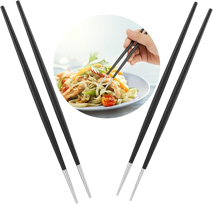 2 Pairs 304 Stainless Steel Chopstick Japanese Sushi Chopsticks Tableware Set Korean Chopsticks Set |Silver Black| chopstick sushi