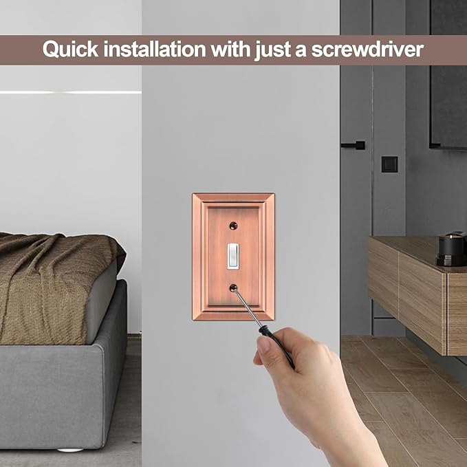 Antique Copper Light Switch Cover Plate Decorative Metal Switch Plates Outlet Cover, 1-Gang Wall Plate for Electrical Outlets (Single Toggle, 6 Pack)