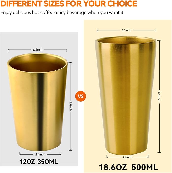 5 Pack 18.6 oz Stainless Steel Insulated Cup, Double Wall Vacuum Small Metal Cup, Reusable Camping Cups Unbreakable Indoor Outdoor for Party, Home, Office, BBQ, Gold