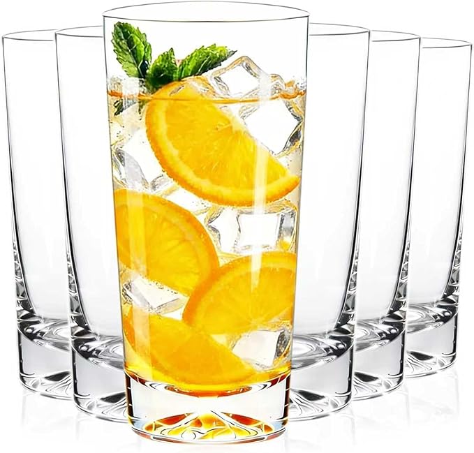 Drinking Glasses Set of 6, 16oz Glass Cups with Wide Mouth Design,Water Glasses for Bar Glassware, Premium Tall Glasses Drinking Set for Water, Beer, Juice and Cocktail, Unique Christmas Gifts