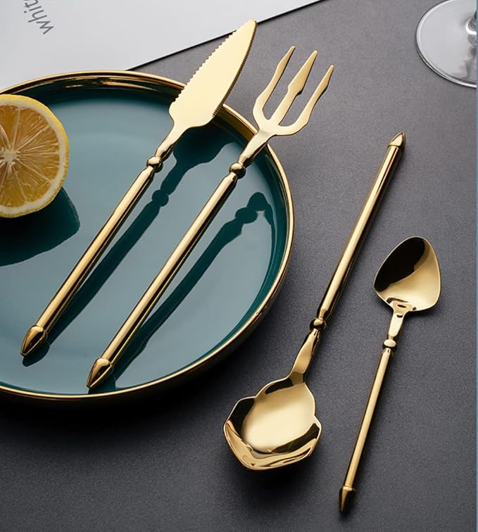 Gold Silverware Set for 14 Durable 18/10 Stainless Steel Flatware Set Creative Styles 56 Piece Modern Cutlery Tableware Utensils Set for Home Kitchen Wedding Restaurant Knives forks and Spoons