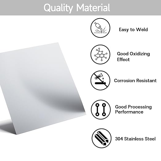 304 Stainless Steel Sheet - 4PCS 8" X 8" X 1/64" Thin Stainless Steel Plate 1/64 Inch Thickness with Protective Film Metal Sheets Shim Stock Sheets for Kitchen DIY Crafting etc. (203 x 203 x 0.39 mm)