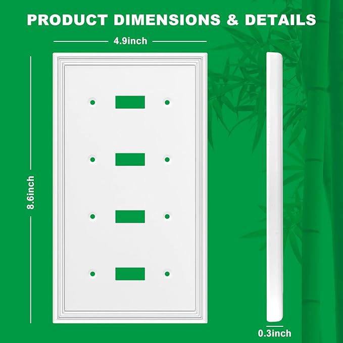 White Decorative Quad Toggle Light Switch Covers Wall Plate, Natural Material Switch Plate Covers - Modern Style (4 Gang Toggle 1 Pack)