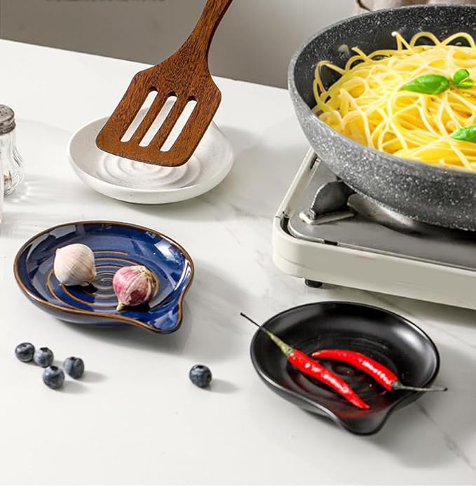 6-Inch Ceramic Spoon Rest - Heat Resistant, Non-Slip for Kitchen Utensils, Spoon Holder Stovetop, Dishwasher Safe - Elegant Spiral Design Blue, Housewarming Gift