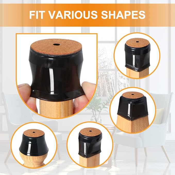 32 Pcs Chair Leg Floor Protectors for Hardwood Floors Silicone Covers to Protect Wood Tile Floors Felt Bottom Furniture Leg Caps Anti-Scratch Reduce Noise (Fit:0.9"-1.29")