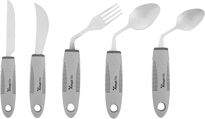 Restaurantware Adaptive Utensils - 1 count Stainless Steel, 9.84 x 5.12 x 1.57 Inches, Ergonomic Eating Aids, Non-Slip Utensil Set for Arthritis, Secure Grip Design, Gray