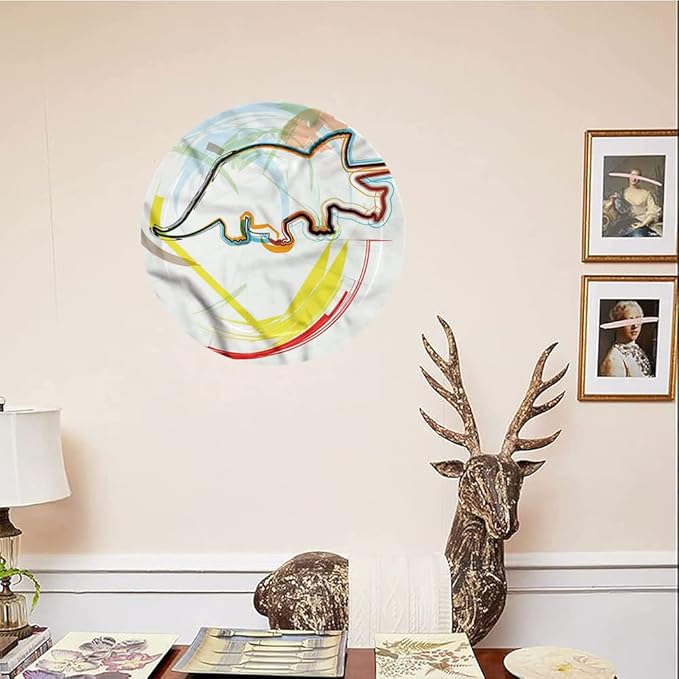 Decorative Plates, Dinosaur Print Ornament, Triceratops Sketch Lines, 10 Inch, 1 Plate with 1 Display Stand, Multicolor