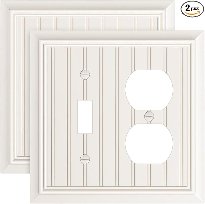 2-Pack Classic Beadboard Combo Toggle/Duplex Light Switch Cover Plate, Light Almond Outlet Cover Plate, Natural Bamboo Fiber Decorative Wall Receptacle Cover for Electrical Outlets, Light Switch