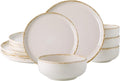 AmorArc Ceramic Dinnerware Sets, Wavy Rim Stoneware Plates and Bowls Sets, Highly Scratch Resistant | Dishwasher & Microwave Dishes set, Service for 4 (12pc)-Speckled Cappuccino)