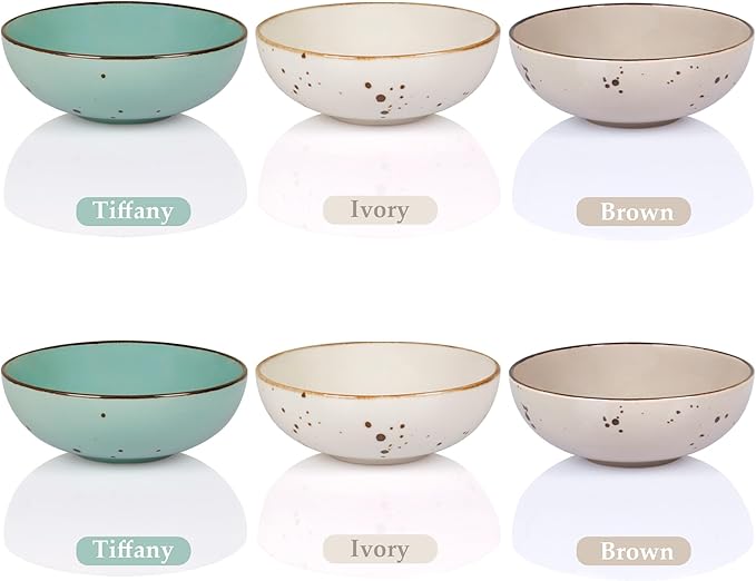 Esfour Round Porcelain Bowls - 20 Ounce - Set of 6 - Microwave, Oven, Dishwasher-Safe, Scratch Resistant, Porcelain Durable Small Dishes Bowls for Cereal, Salad, Pasta, Soup Dessert - Assorted Natural