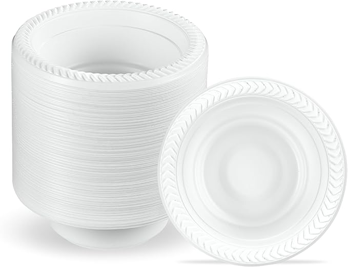PLASTICPRO 400 PCS White Plastic Bowls 5 oz Premium Quality Light Weight Dishes Disposable Small Plastic Bowls for Dessert Appetizers Soups for Parties Weddings