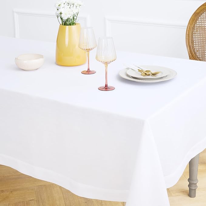 Solino Home White Linen Tablecloth 60 x 84 Inch - 100% Pure Linen Table Cloth for Rectangle Tables - Fete, Machine Washable Tablecloth for Winter, Valentines, Spring, Easter
