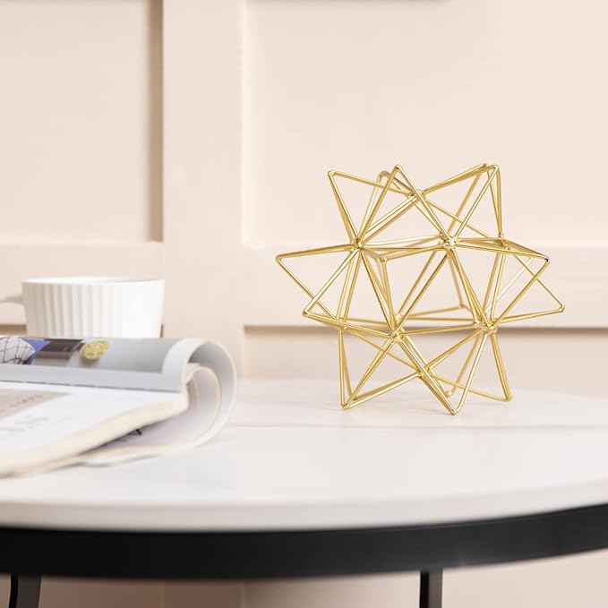 Metal Geometric Table Top Decor, 3D Metal Geometric Sculpture, Gold Abstract Sculpture for Home Decor, Table Art Decorations for Home, Living Room, Office, Bedroom