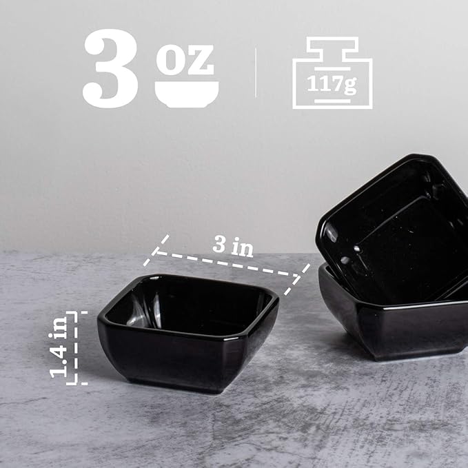 DELLING Ultra-Strong 3 Oz Ceramic Dip Bowls Set, Black Dipping Sauce Bowls/Dishes for Tomato Sauce, Soy, BBQ and other Party Supplies - Set of 6