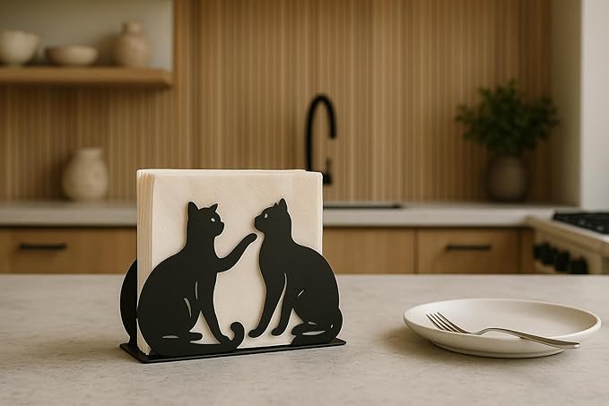 Mango Steam Tabletop Napkin/Tissue & Letter Holder For Home, Kitchen, Restaurants (Cat, Black)