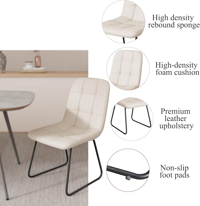 55.1'' Dining Table Set for 4,Modern Wood Dining Table,Leather Dining Chairs 4,Table and Chairs Set of 4,Ideal for Kitchen Dining Room (Walnut Color Table + 4 U-Shaped White Chairs, 55.1")