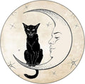 Polyester Tablecloth, Moon Waterproof Oil-Proof PVC Table Cloth, Black Cat Sitting on White Crescent Moon, Fit Round Tables 28inch Diameter, for Xmas/Parties/Home, Sand Brown Black