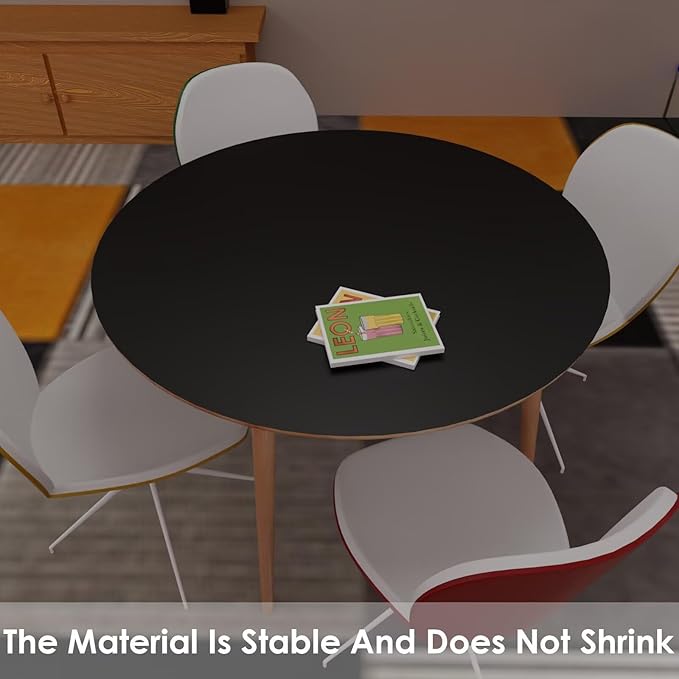 Round Table Pad, 1.8mm Thick, Dia.48 Inch, Leather Table Cover, Dining Table Protector, Table Top Protector (Black+Black)