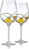 Bezrat Wine Glasses Hand Painted - Set of 2 - Women Wine Gift - Wine Lover Glass - Beautiful Glassware Gifts Ideas for Women Inspired by 'Duomo di Milano' Mothers Day - 14 oz (Gold)