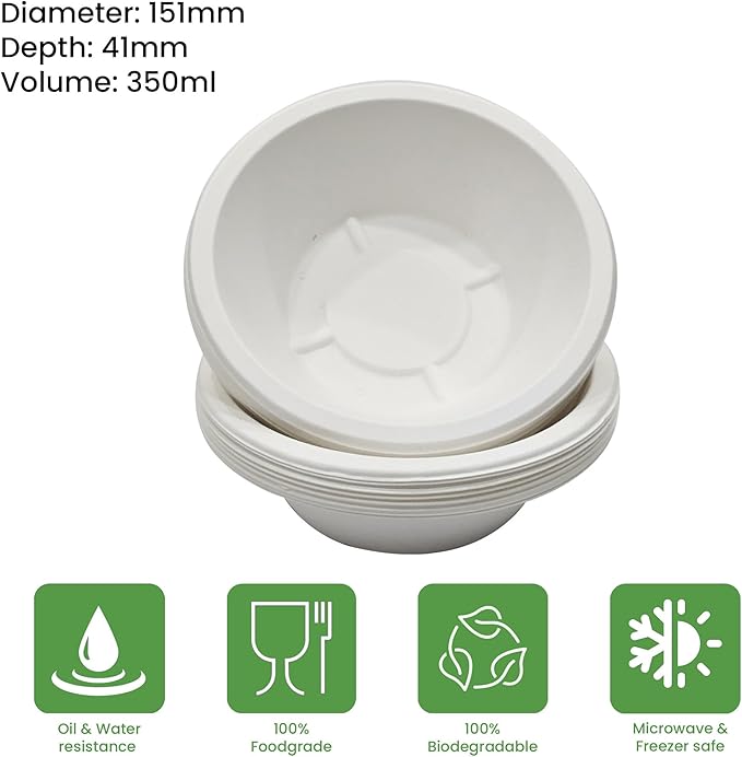 12 oz. Compostable Paper Bowls [100-Pack] - Eco-Conscious Disposable Soup Bowls Made of Sugarcane Fiber Bagasse, Microwave, Refrigerator-Safe - Heavy Duty Paper Plates for Dinner