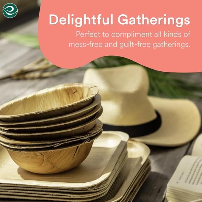 ECO SOUL 100% Compostable, Biodegradable, Disposable Palm Leaf Bowls |6 inch, 16oz, pack of 50 (Round) | Like Bamboo Bowls, Eco-friendly | Sturdy, Microwave & Oven Safe