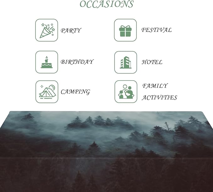 54x78 Inch Nature Rectangular Tablecloth Misty Forest Mountain Table Cloth Waterproof Durable Table Cover for Holiday Picnic Dinner BBQ Decor
