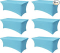 Spandex Table Cloths for 8 Foot Rectangle Tables-6 Pack Fitted Stretch Light Blue Table Covers-Folding Tablecloths for Party, Vendor Booth Display, Banquet Buffet Event, Craft Trade Show