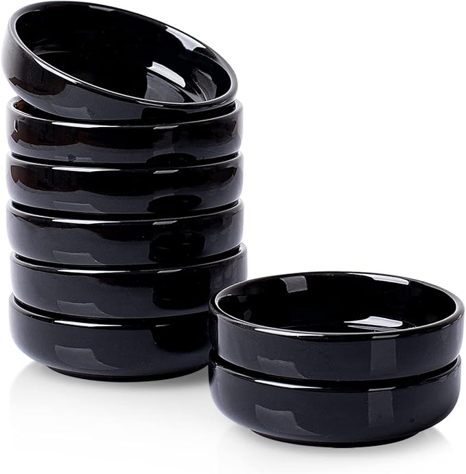 DELLING 8 PACK Dipping Bowls Set, Ceramic Dipping Sauce Dishes, 3.5 Oz Soy Sauce Dish, Side Dish Bowls, Small Bowl/Dish for BBQ, Condiments, Appetizer, Dessert, Sushi, Party - Black