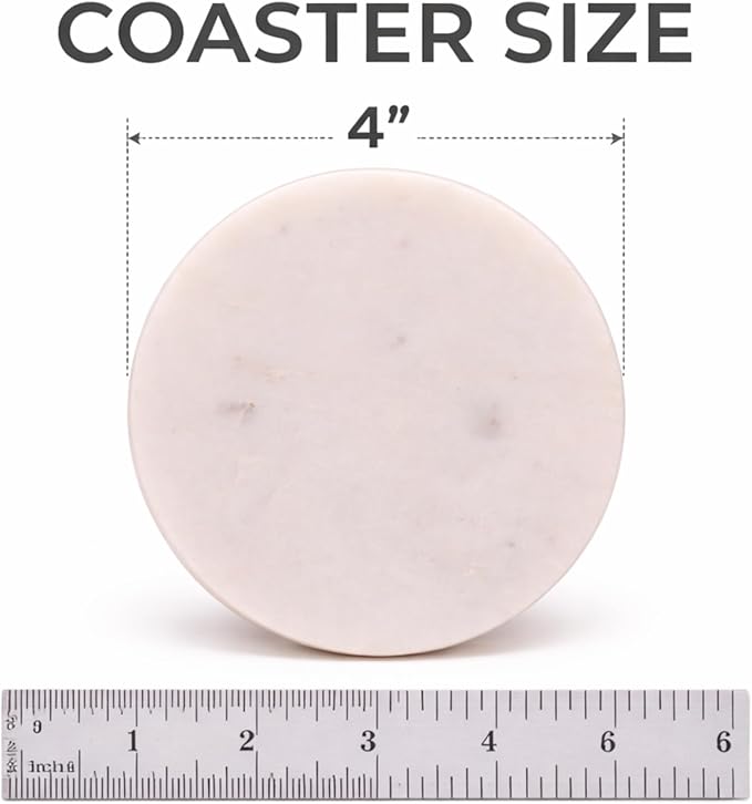 White Coasters Marble for Drink. Polished Coaster. Protection from Drink Rings. Perfect Handmade Stone Coaster for Gift. Home and Living Table Decor. Set of 6