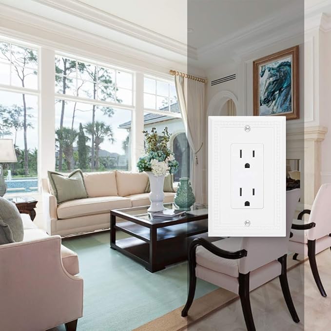 Henne Bery Sunken Pearls Heavy Duty Decorative Wall Plate Switch Plate Outlet Cover (Single Decorator, 2 Pack, White)