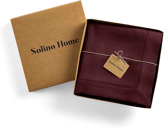 Solino Home Linen Burgundy Tablecloth 60 x 108 Inch - Classic Hemstitch, 100% Pure Linen Rectangular Tablecloth - Machine Washable Table Cloth for Valentines, Winter