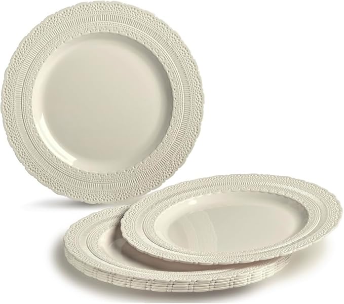 " OCCASIONS " 960pcs set (120 Guests)-Vintage Wedding Party Disposable Plastic Plates -120 x 11'' + 120 x 8.25''+Silverware+Gold rim Cups+Napkins (Chateau Pink Blush)