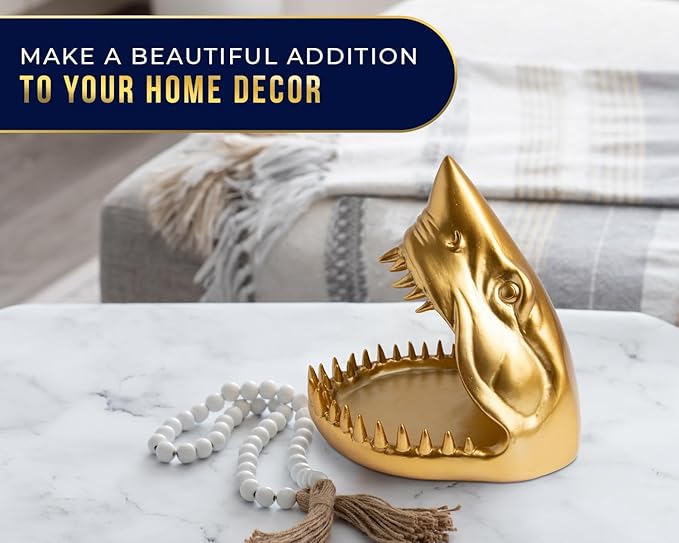 Comfify Shark Resin Figurine – Stylish Shark Sculpture with Open Bowl Design for Snacks, Keys, or Trinkets – Artistic Holder with Elegant Golden Finish – Playful Addition to Modern Decor