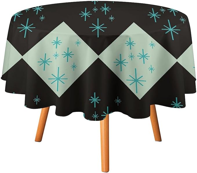 Retro Bohemian Mid Century Round Tablecloth, Abstract Modern Geometric Mid Century Tablecloth for Home Party Dining Room Kitchen Decor 70Inch(178cm)