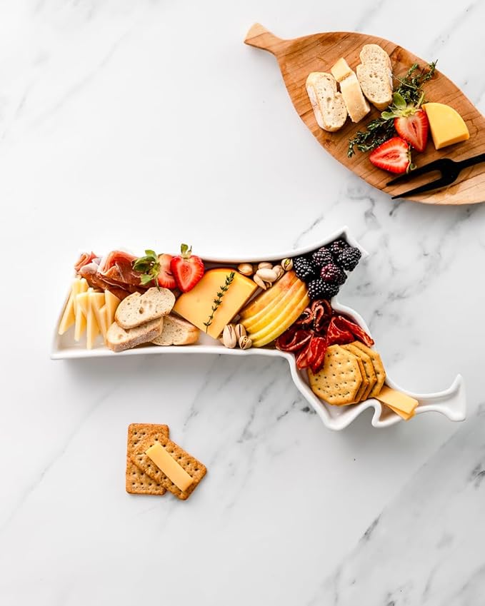 Massachusetts Shaped Baking Dish Serving Platter or Decorative Tray Charming Porcelain Bakeware Oven Microwave and Dishwasher Safe