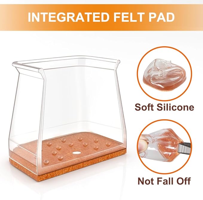 24 Pcs Chair Leg Floor Protectors for Hardwood Floors Square Silicone Covers to Protect Wood Tile Floors Felt Pads Furniture Leg Caps Anti-Scratch Reduce Noise (Fit:3/4" to 1")