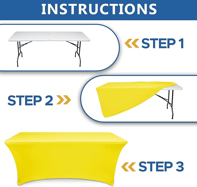 Fitted Stretch Table Cover for 6 Foot Rectangle Tables-6 Pack Yellow Spandex Tablecloth-Elastic Folding Tablecloths for Party, Vendor Booth Display, Banquet Buffet Event, Craft Trade Show