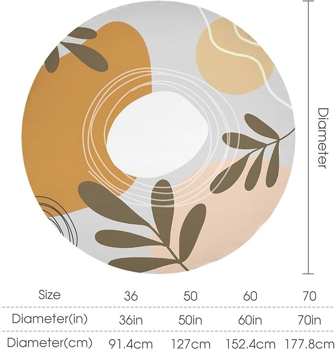 Boho Mid Century Round Tablecloth, Bohemian Abstract Modern Leaves Tablecloth for Home Party Dining Room Kitchen Decor 50Inch(127cm)