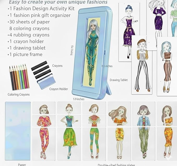 Innosurg Complete Designer Studio, Kids Fashion Rubbing Plates Kit, 15 Double-Sided Texture Art, Includes Crayons, Pencils, Paper & Display Frame, Creative Educational Gift for Boys & Girls 5+