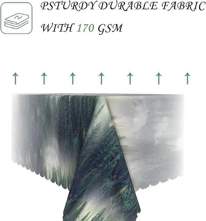 52x70 Inch Nature Rectangular Tablecloth Bird Fog Pine Tree Dreamland Table Cloth Waterproof Durable Table Cover for Holiday Picnic Outdoor BBQ Decor