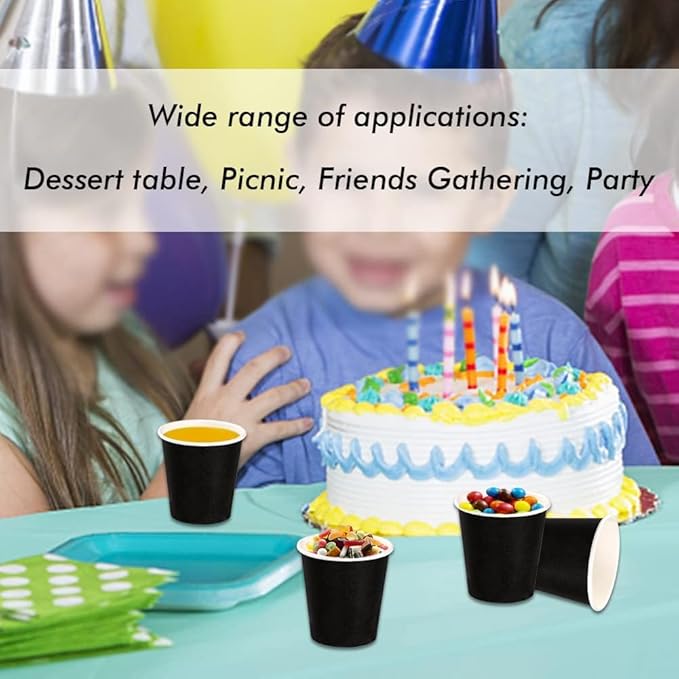 Wuadua 100 Pack 3 oz Black Disposable Paper Cups - Sturdy and Leak-Proof for Parties, Events, Office, Home Use Disposable Mouthwash Cups - Ideal for Hot/Cold Drinks, Smooth Rim Design, Eco-Friendly
