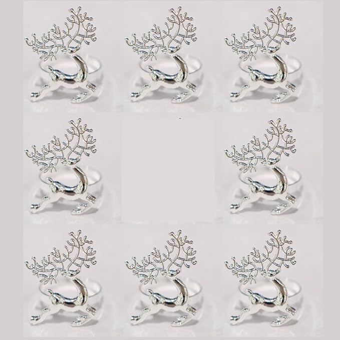 [New Napkin Rings Set of 8 Siliver Set of 8 Napkin Rings Christmas, Holidays, Thanksgiving (Deer-5)