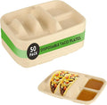 50 Pack Taco Plates Disposable With Dipping Sides - Biodegradable Cornstarch Taco Holder - Taco Stand for Taco Tuesday, Mexican Party, Picnics - Size Fit for 4-6 Inch Tortilla